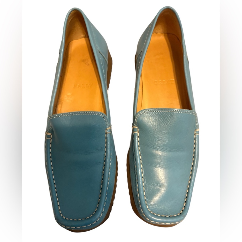 Bally dera Blue Leather Loafers shoes size 7.5